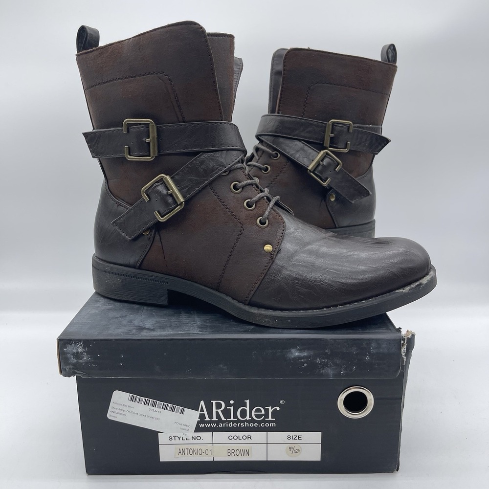ARider Antonio-01 Men's Size 9.5 Moto Leather Boots Dark Brown Casual Shoes